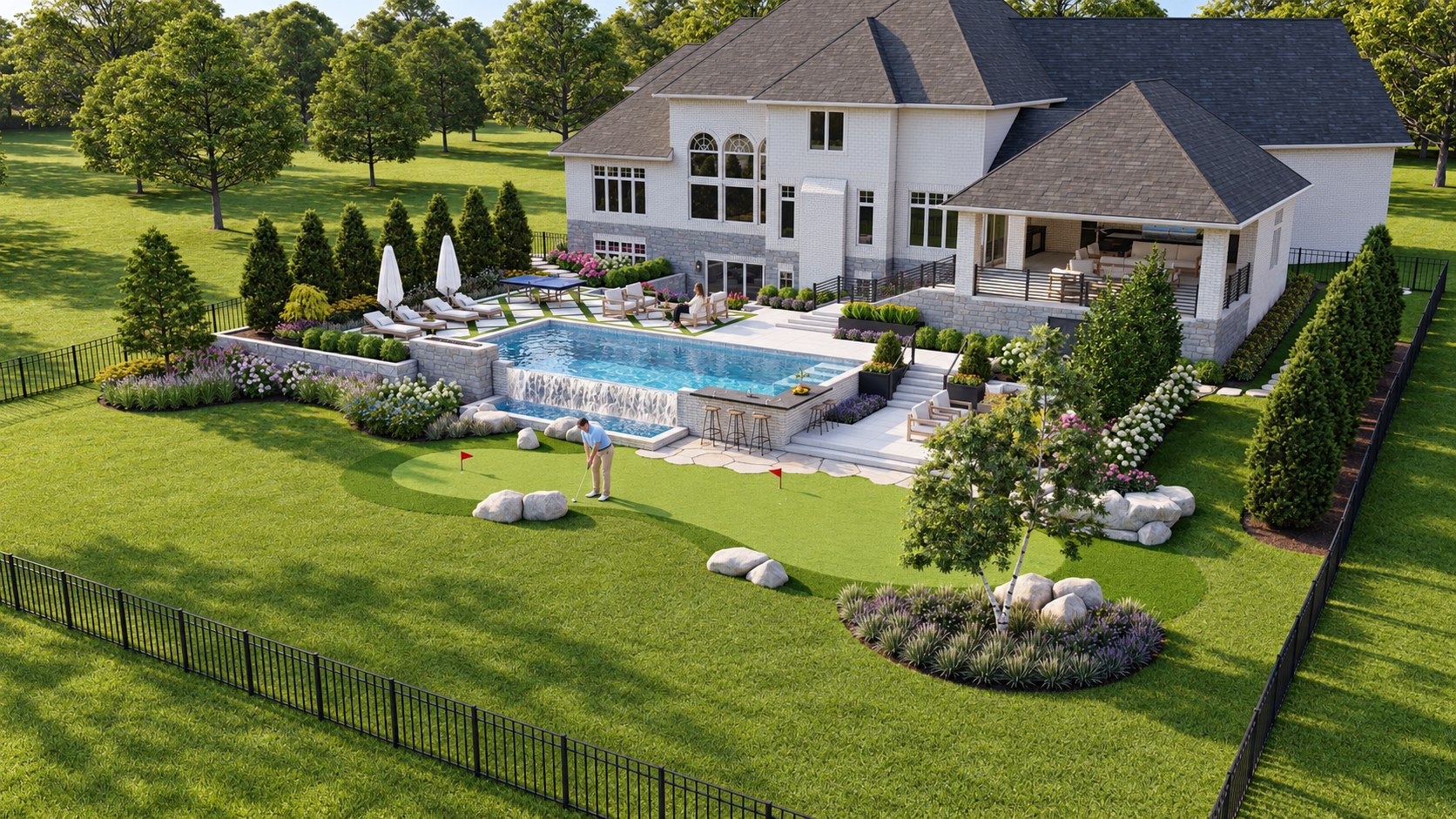 Terraced waterside garden — Pool, levels & outdoor living