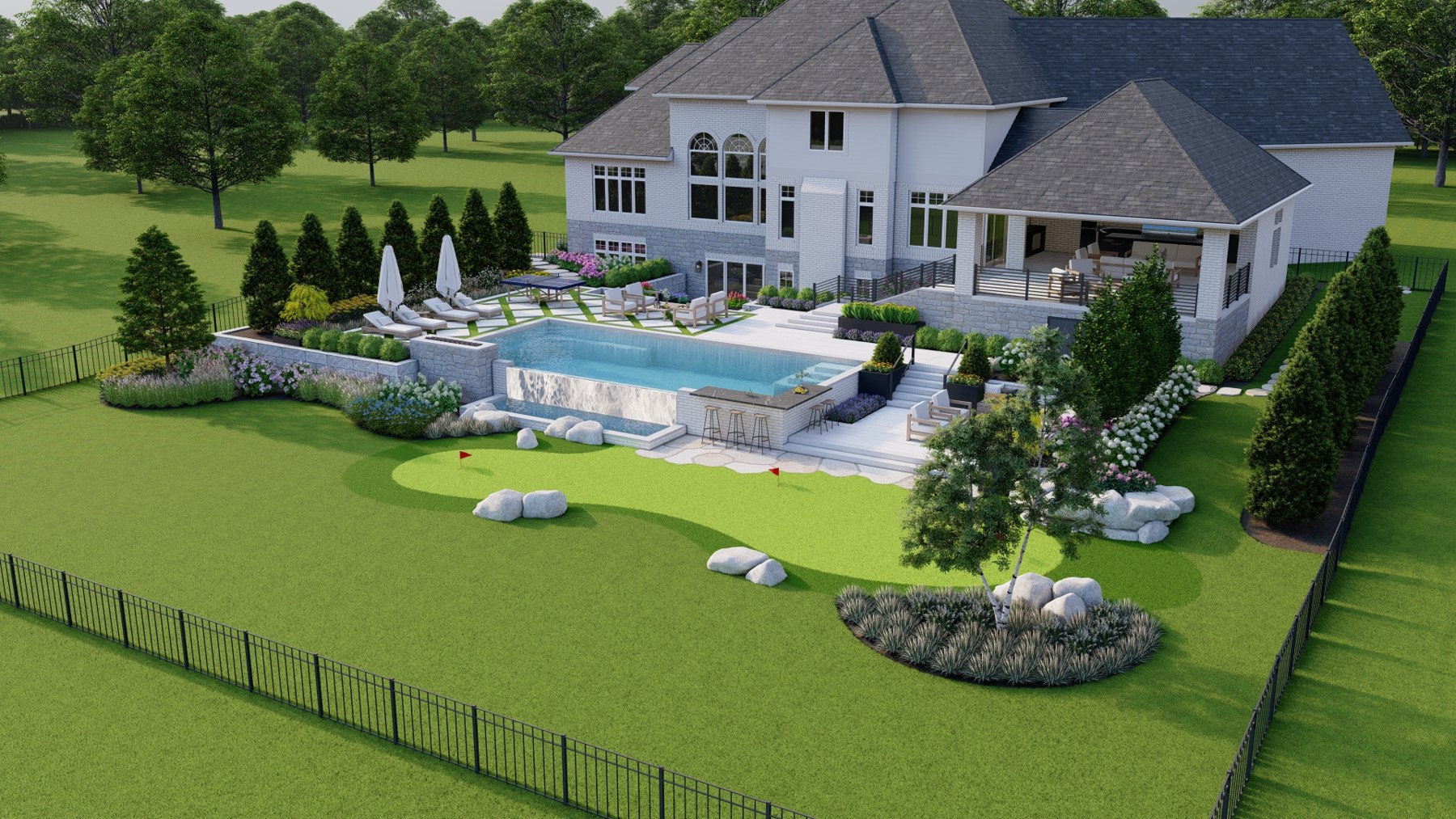 Terraced waterside garden / Original Lumion render