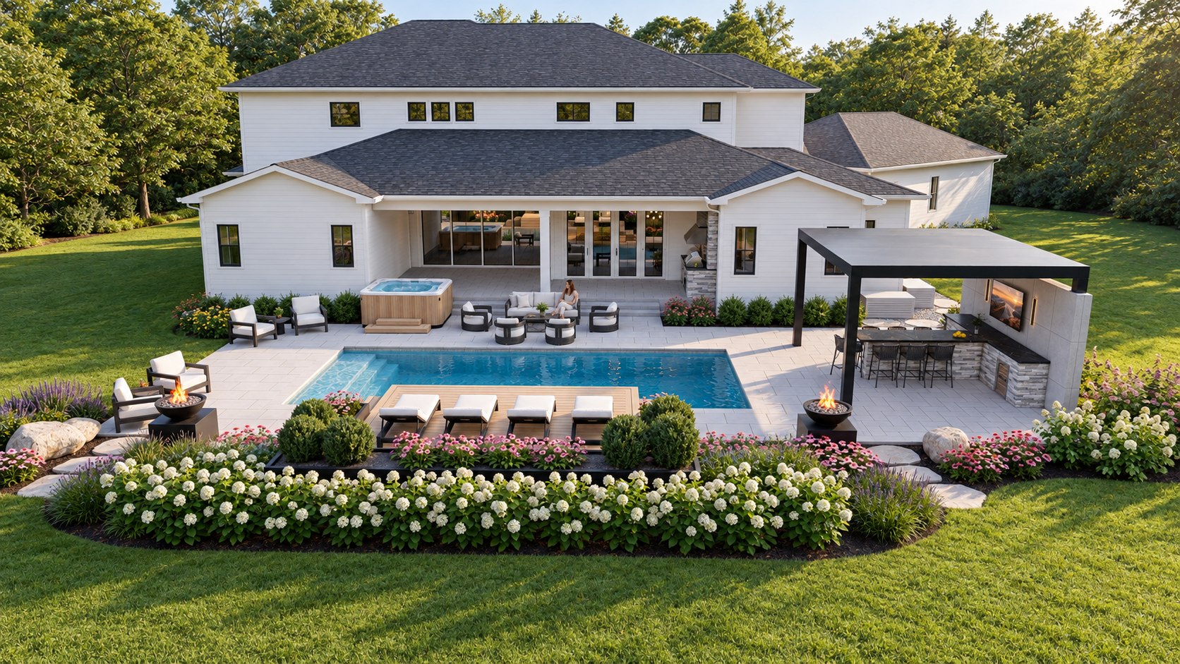 Poolside retreat — Pool, pavilion & a garden edge